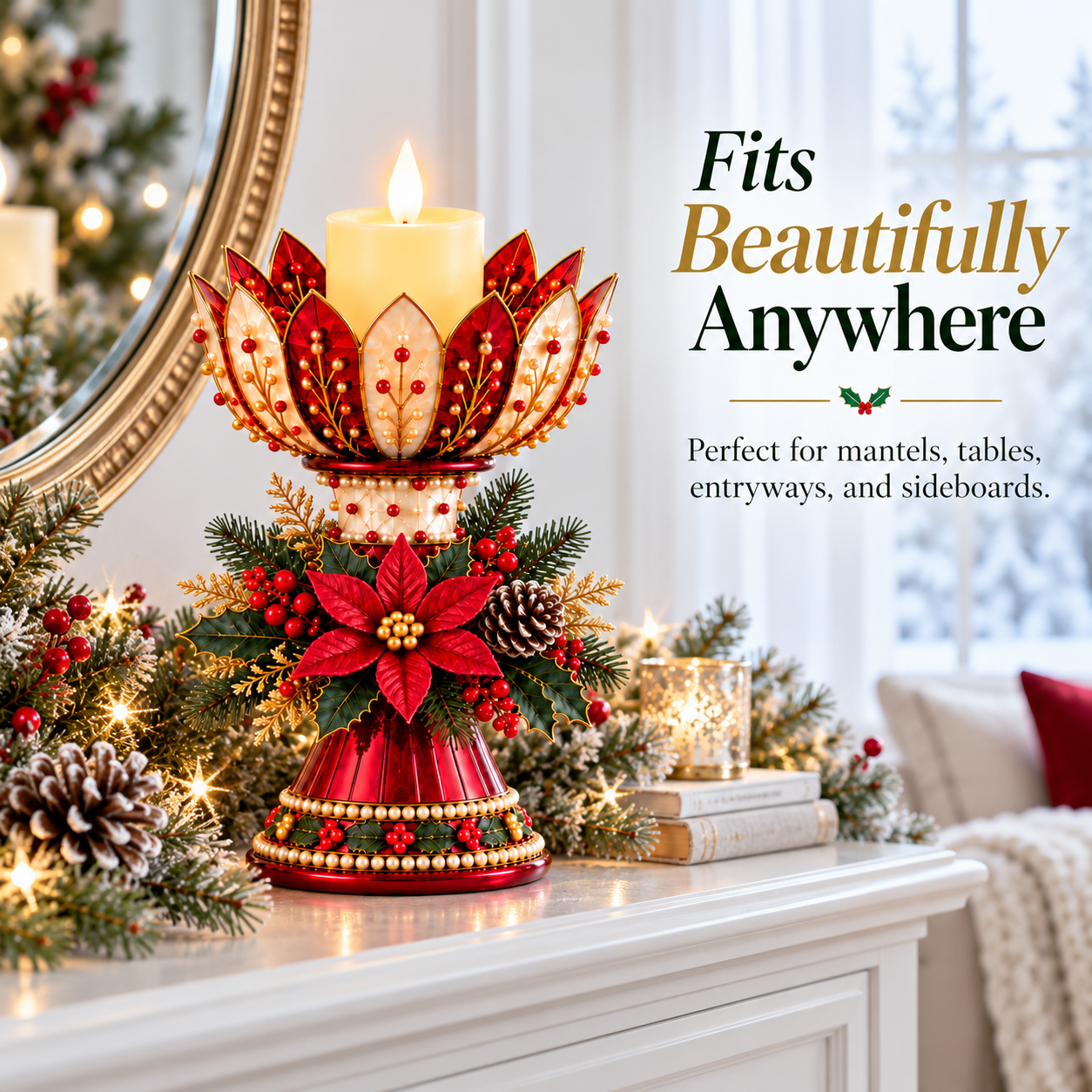 Vintage Poinsettia Christmas Candle Centerpiece