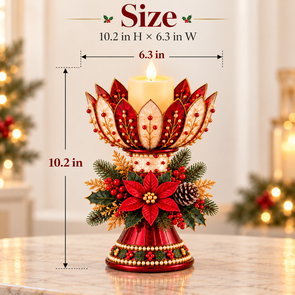 Vintage Poinsettia Christmas Candle Centerpiece