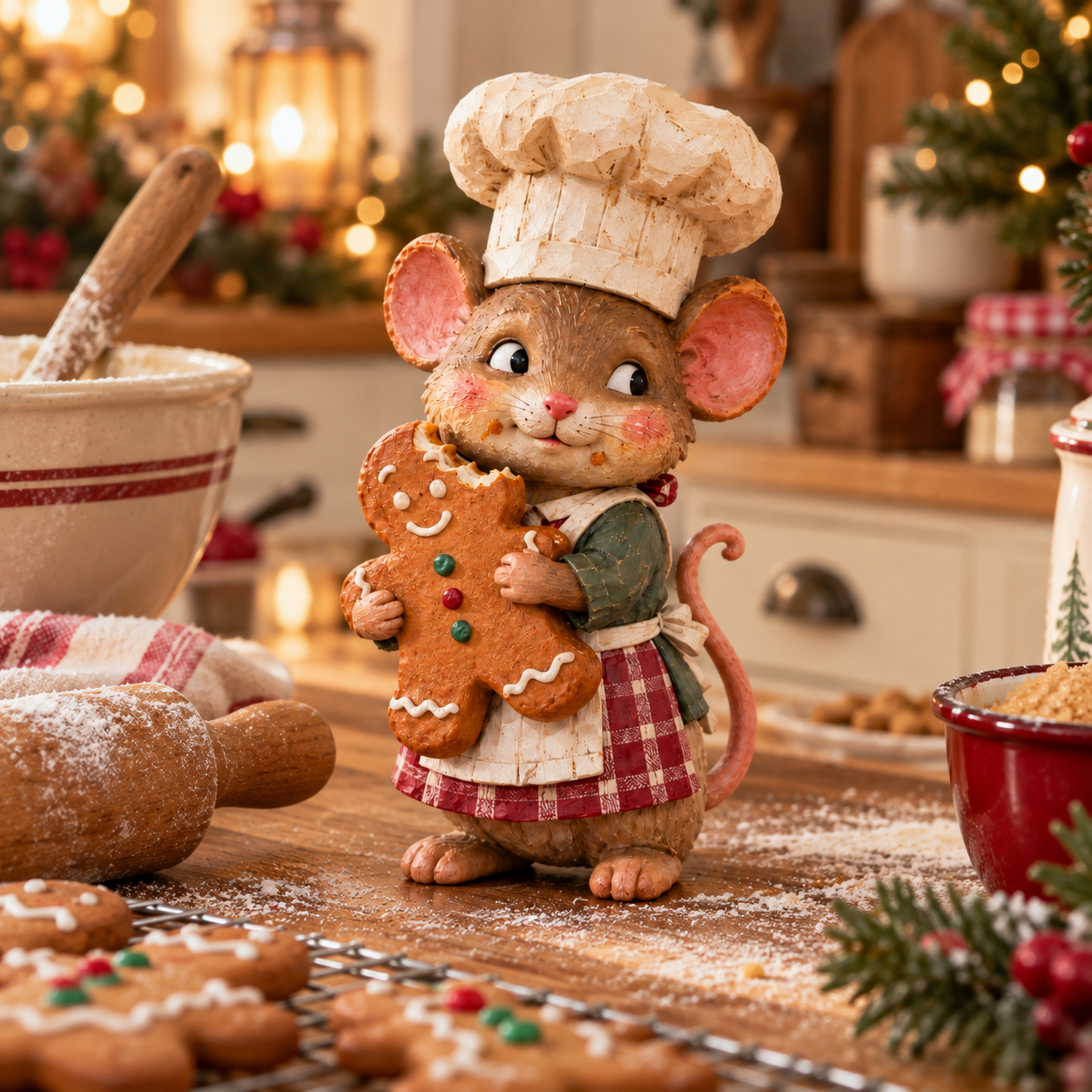 Gingerbread mouse baker figurine detail 2