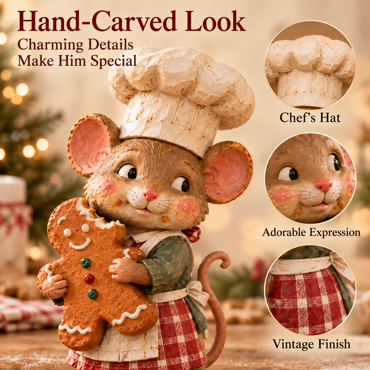 Gingerbread mouse baker figurine detail 4