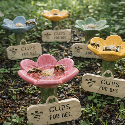 Flower-Shaped Ceramic Bee Watering Station (Random Color)