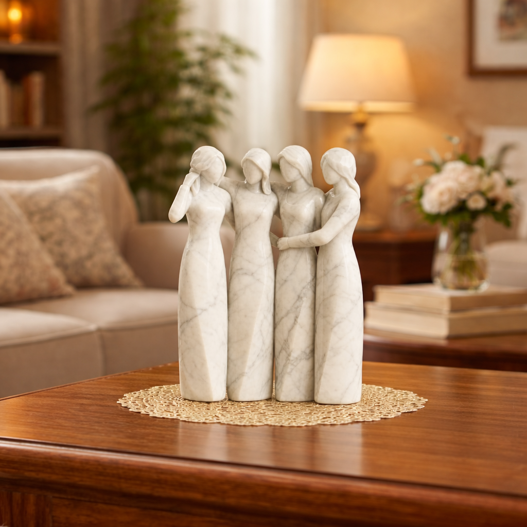 Celebrates Friendships Handmade White Marble Sisters Sculpture