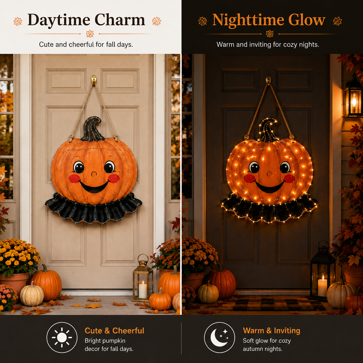 Lighted Smiling Pumpkin Door Hanger