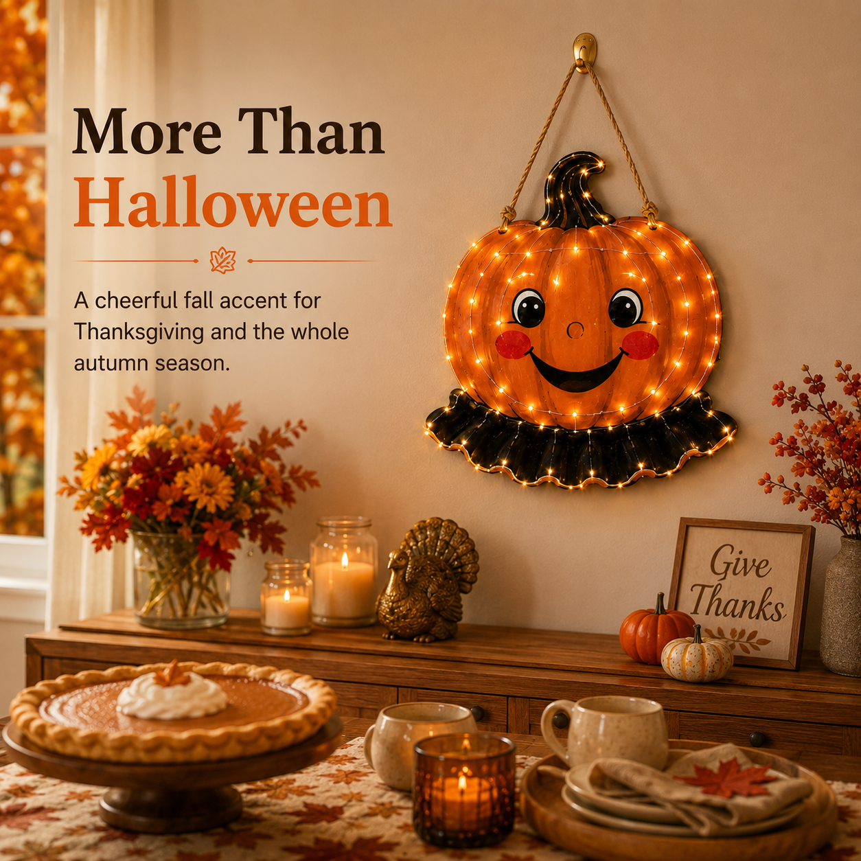 Lighted Smiling Pumpkin Door Hanger