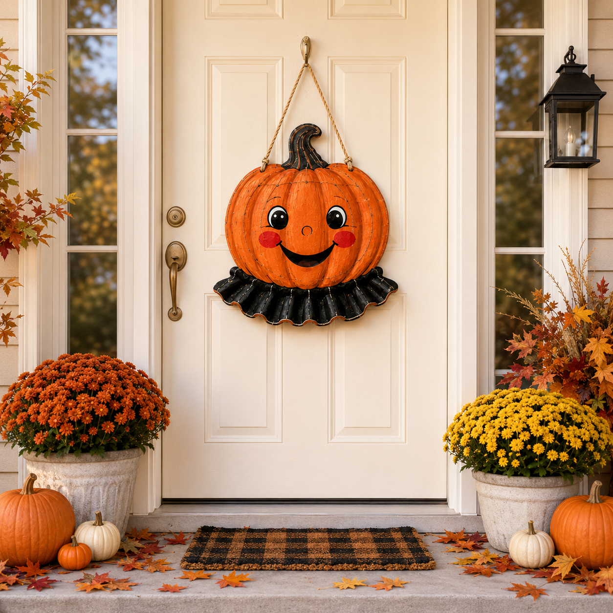 Lighted Smiling Pumpkin Door Hanger