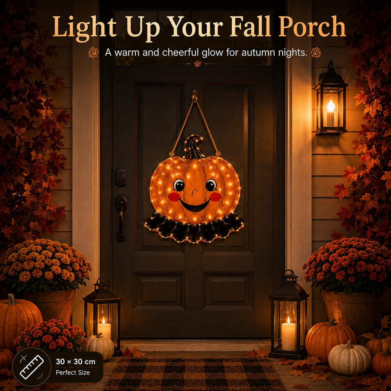Lighted Smiling Pumpkin Door Hanger