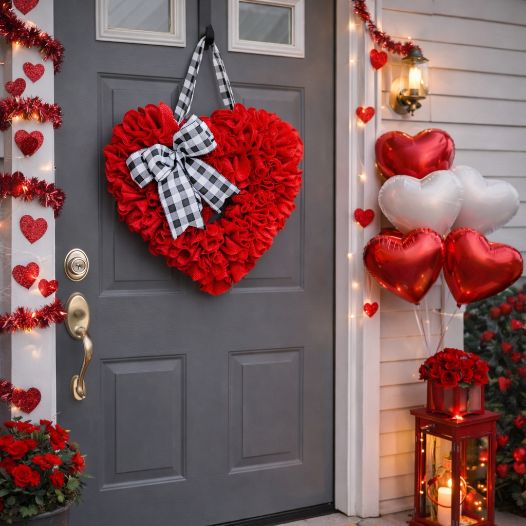 Valentines Burlap Wreath Door Decor,