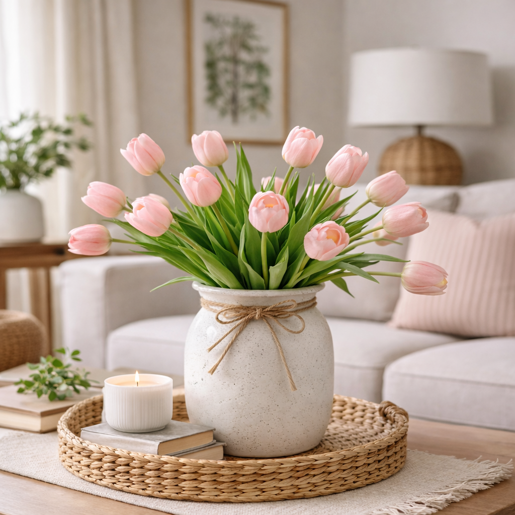 Artificial Tulips Flowers, Real Touch Latex Bouquet