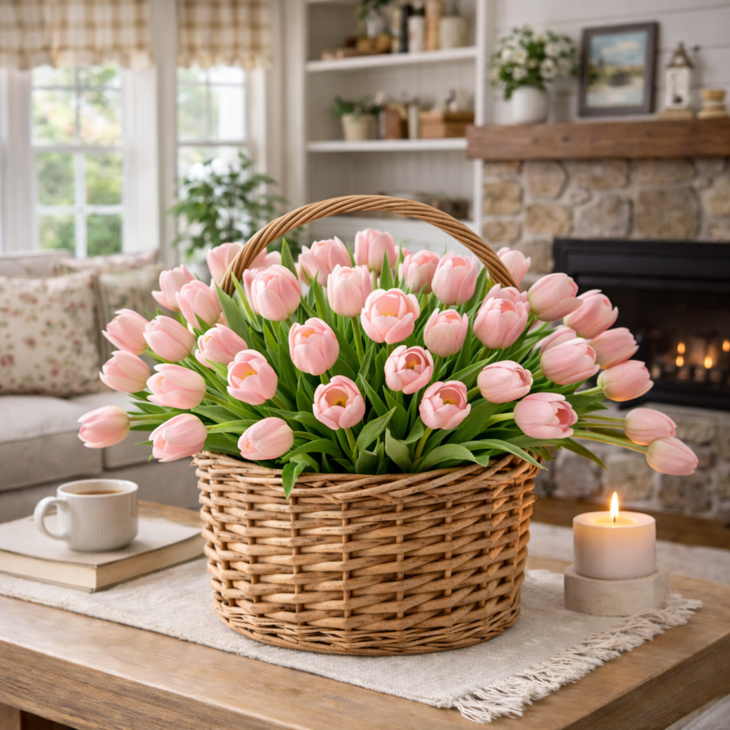 Artificial Tulips Flowers, Real Touch Latex Bouquet