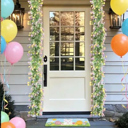 Easter Artificial Garland Decor with Colorful Eggs and Eucalyptus Leaves