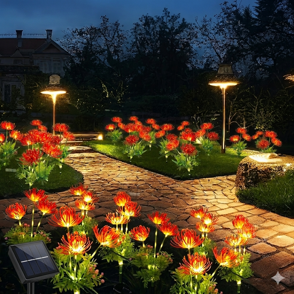 Set of  2 Outdoor Solar Lycoris Flower Garden Lights