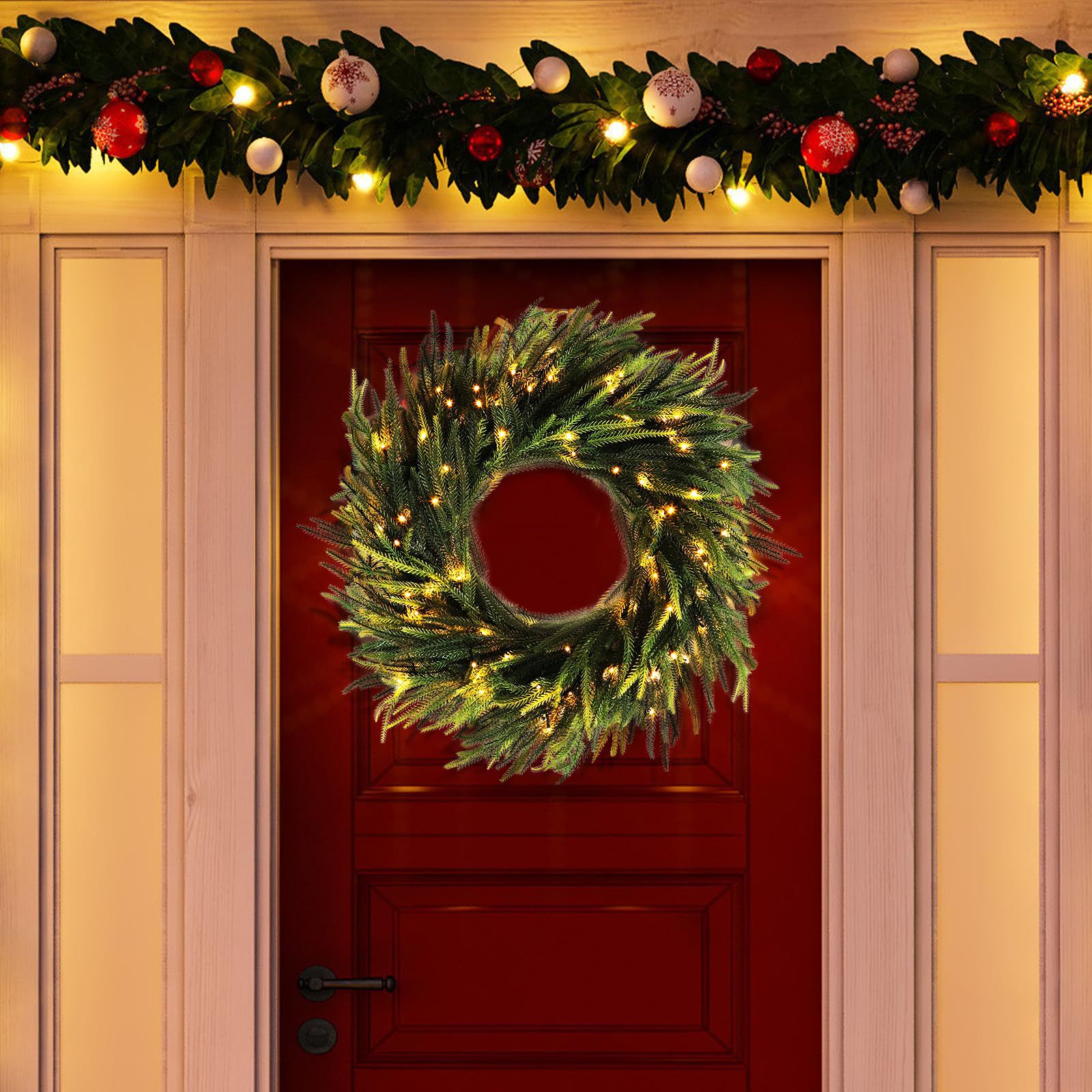 🎄Early Christmas Sale🔥Lighted Norfolk Pine Wreath, Timer and 8 Modes