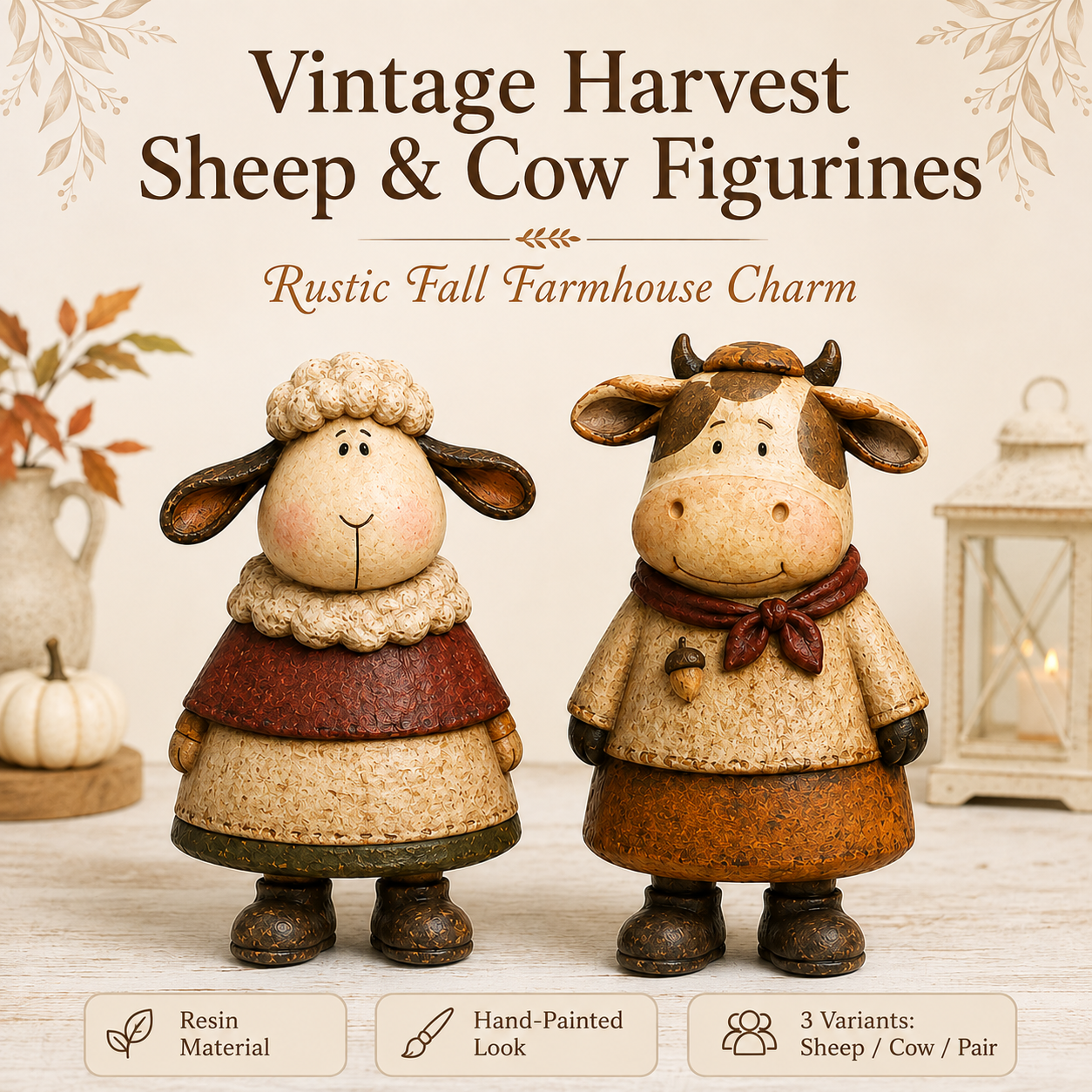 Vintage Harvest Sheep & Cow Figurines