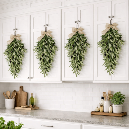 Artificial Olive Swag with Greenery Leaves and Burlap Bow