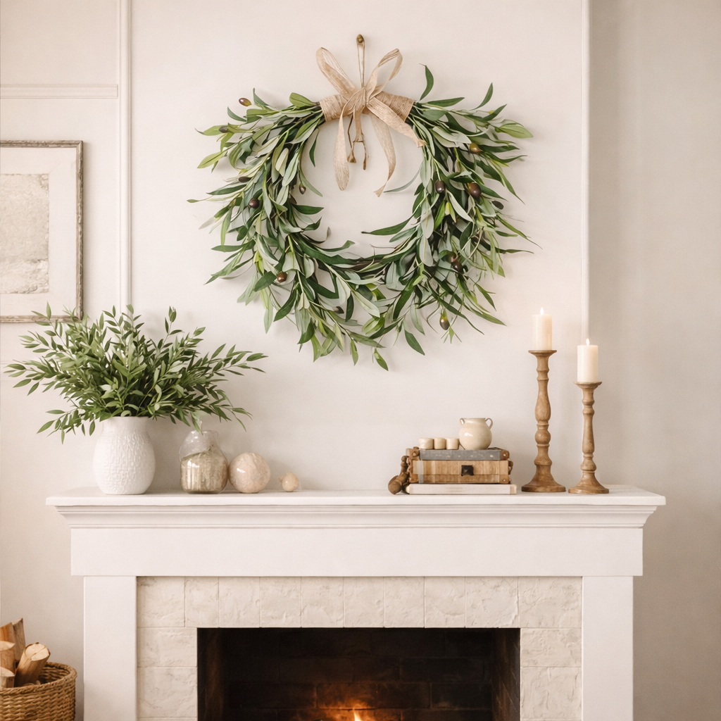 22" Heart Shaped Artificial Olive Leaf & Fruit Wreath