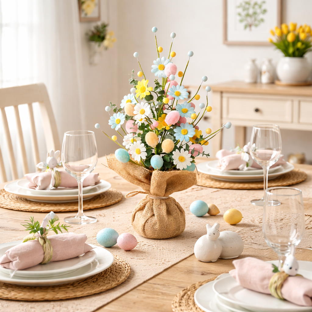 Easter Egg Tree Decorations，Easter Table Tree Decoration, Artificial Easter Egg Tree with Burlap Base, 