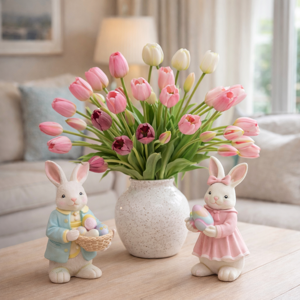 Artificial Tulips Flowers, Real Touch Latex Bouquet,Easter-ready Spring Décor