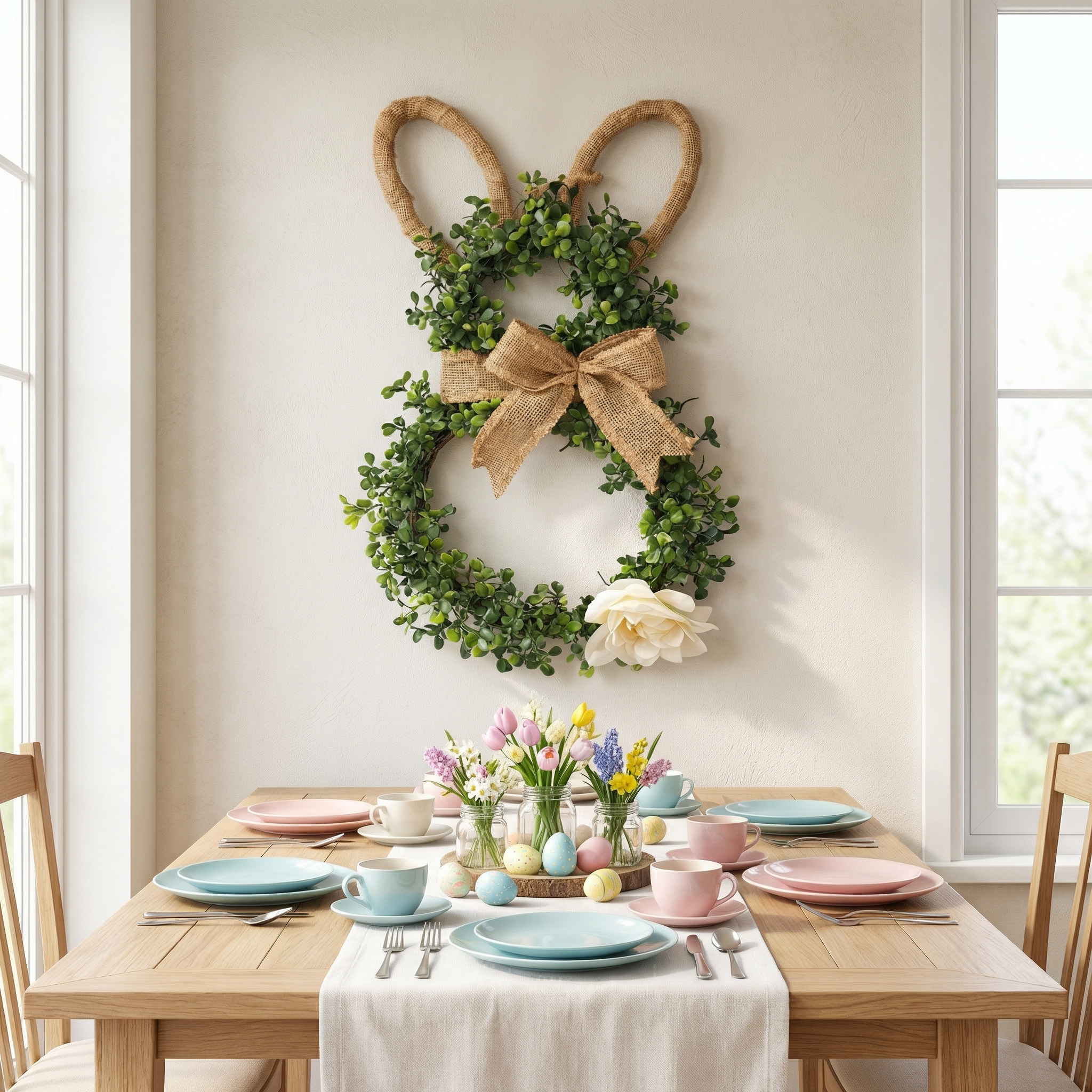 Easter Bunny-Themed Artificial Flower Wreath 