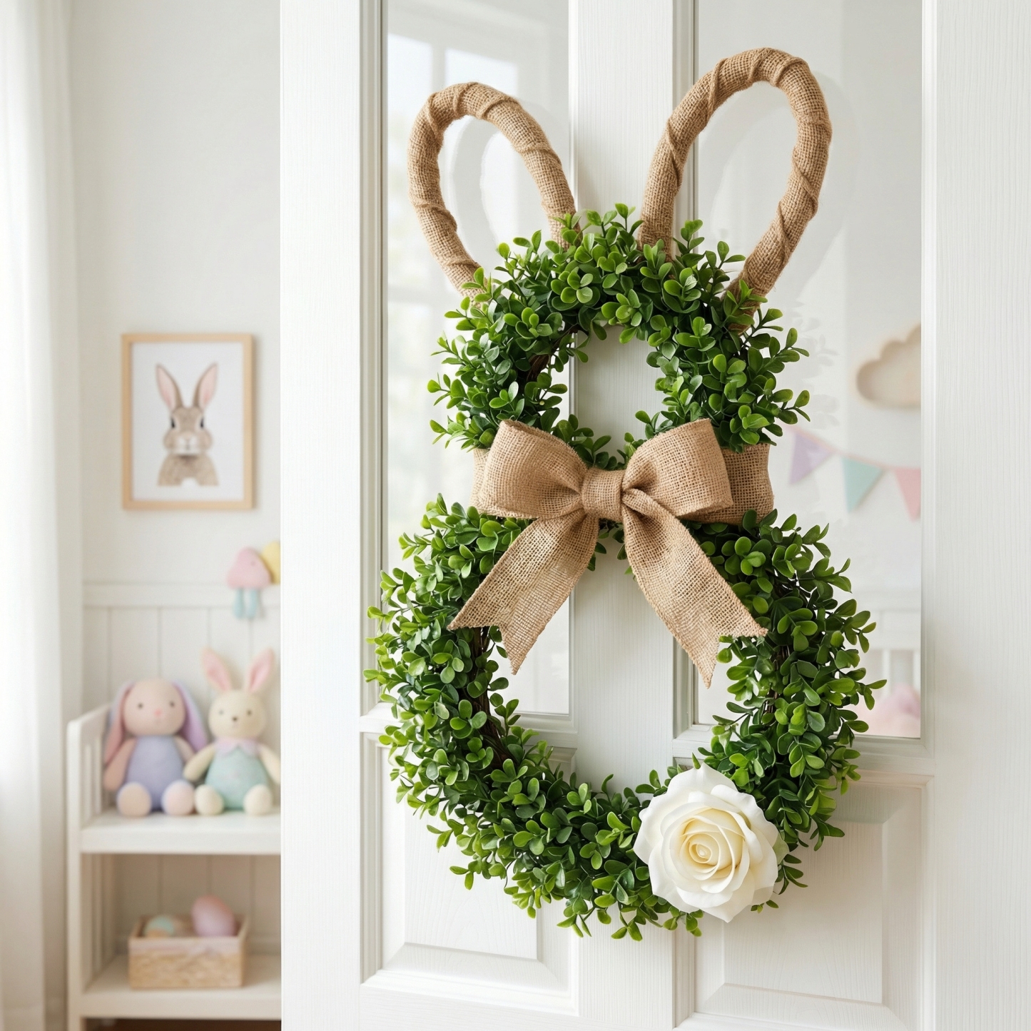 Easter Bunny-Themed Artificial Flower Wreath 