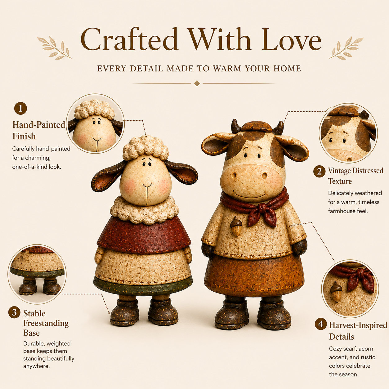 Vintage Harvest Sheep & Cow Figurines