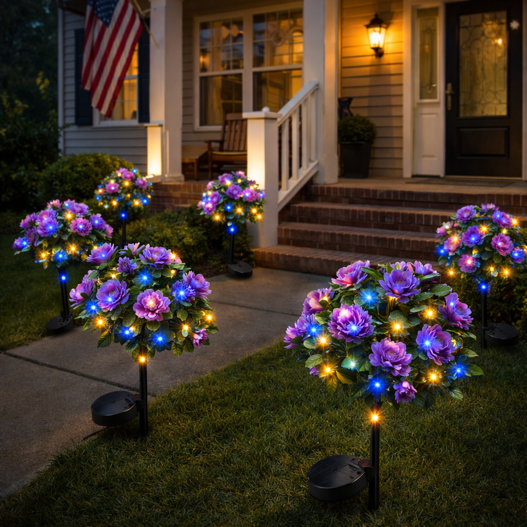 Solar Azalea Flower Garden Lights – Outdoor Waterproof LED Stake Lights, Lifelike Blooming Flowers