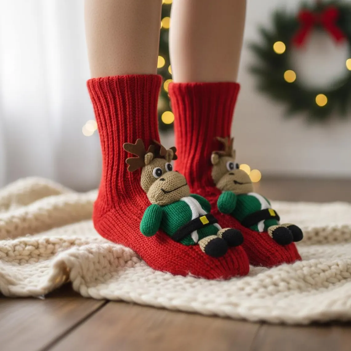 Handmade Knitted  Cozy Winter Slipper Socks