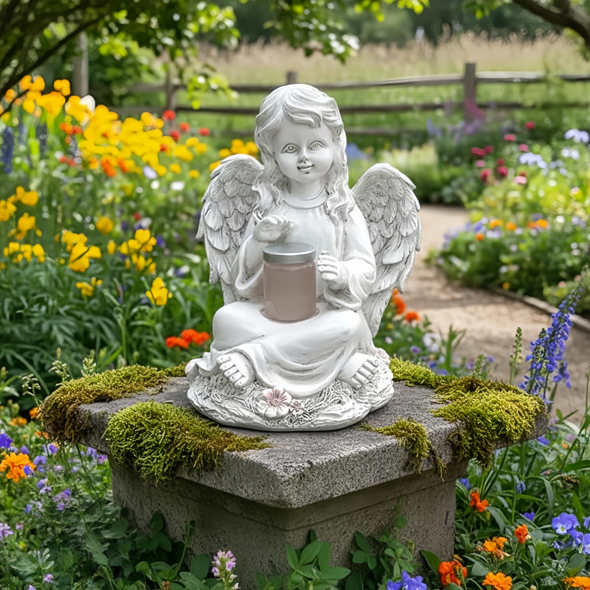 Angel Craft Figurines Garden Ornament Solar Lamp 