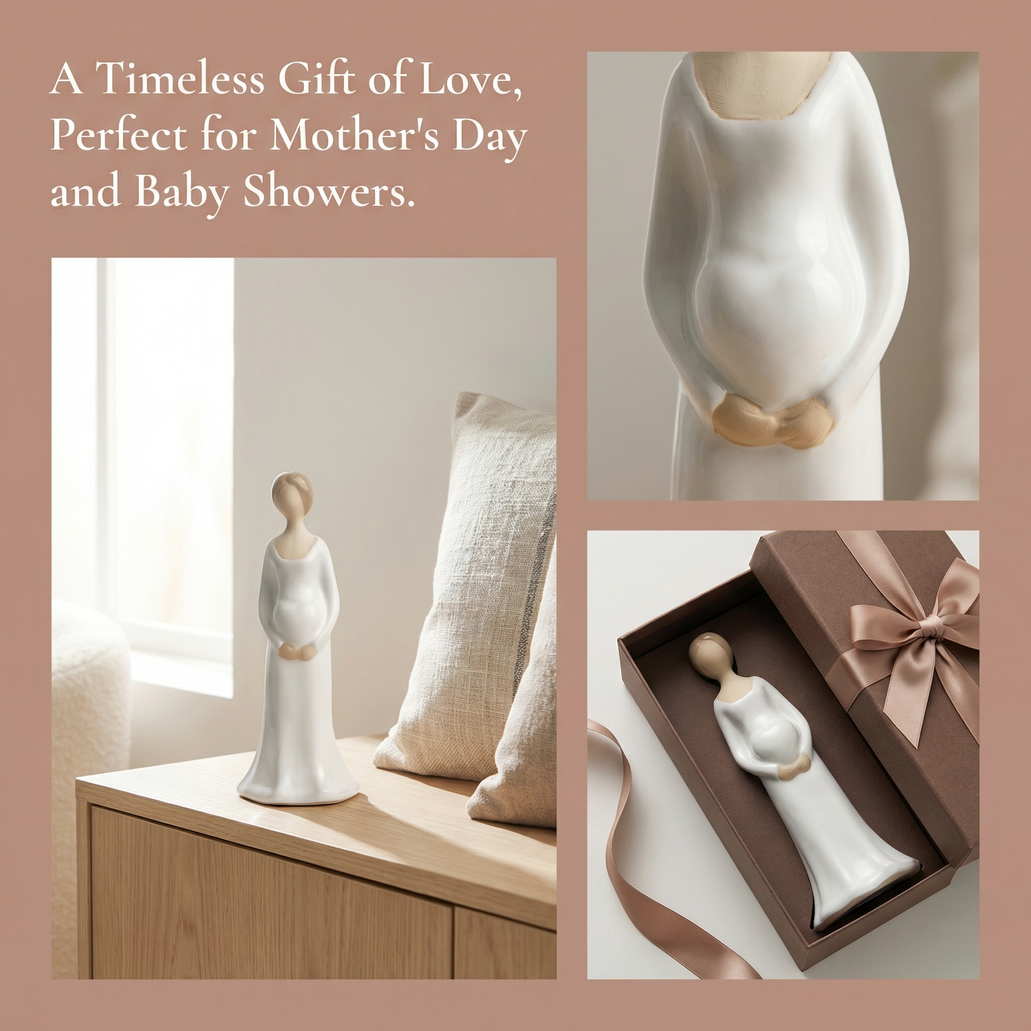 Minimalist Pregnant Woman Figurine for Indoor/Outdoor Decor, Mother’s Day Gift & Baby Shower Keepsake