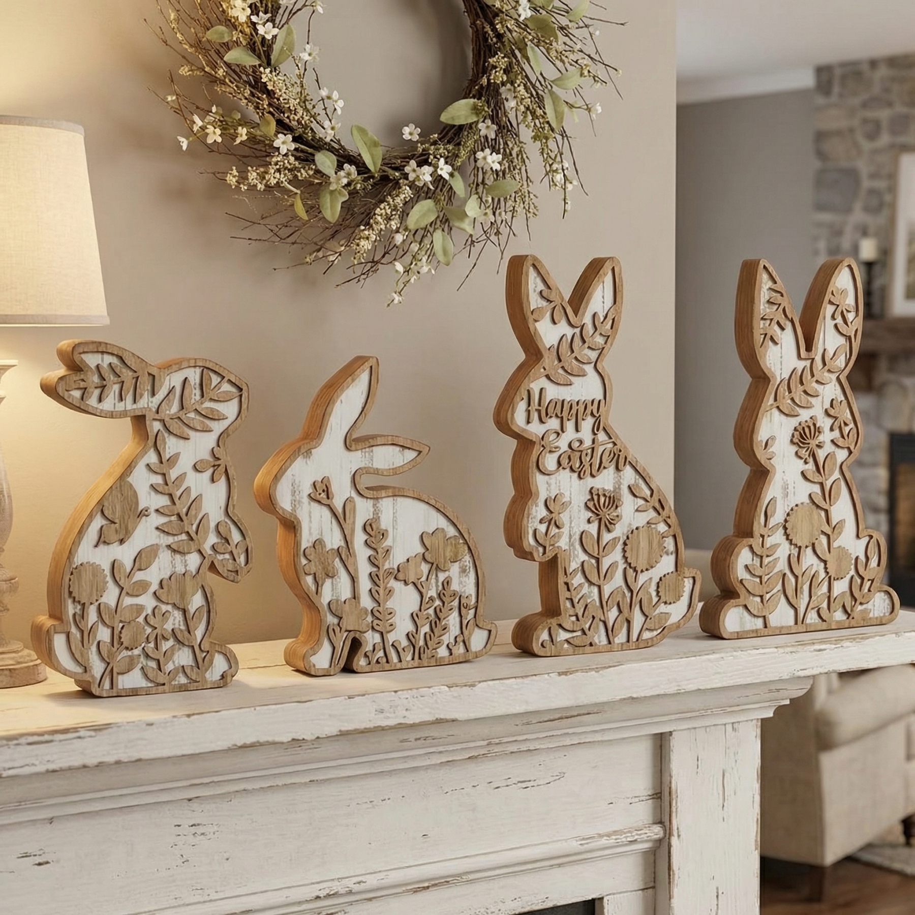 Easter Rabbit Table Wooden Signboard Decorative