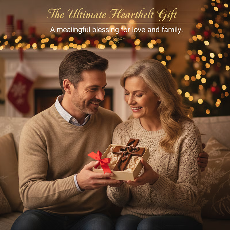 Hand-Carved Intertwined Hearts Wooden Cross