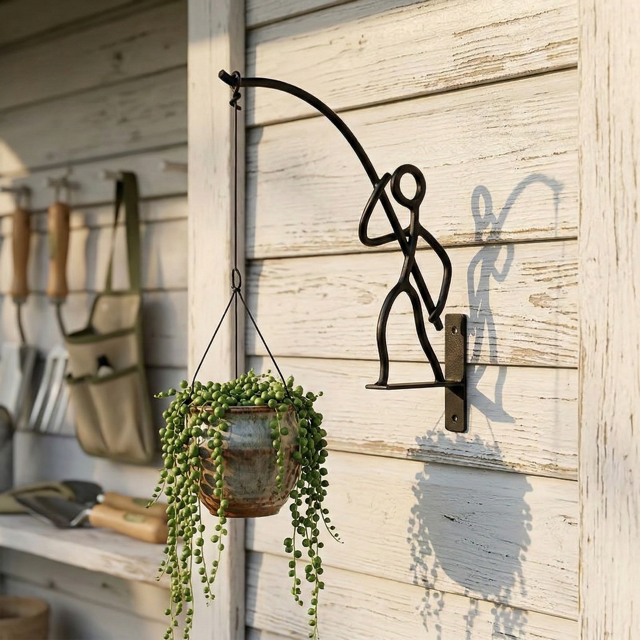 Creative Iron Fisherman Wall Planter Holder