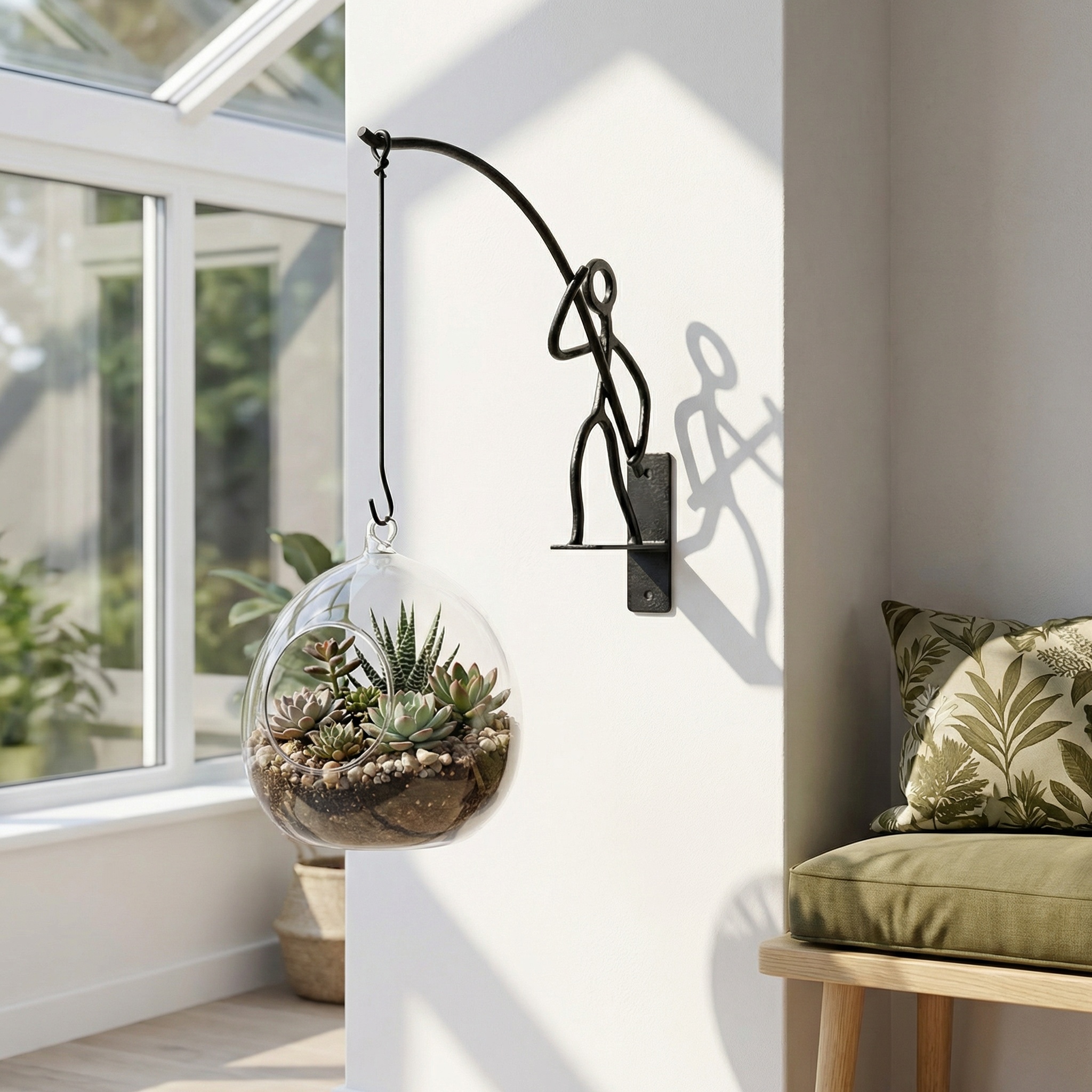 Creative Iron Fisherman Wall Planter Holder