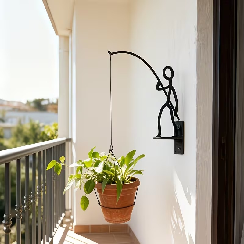 Creative Iron Fisherman Wall Planter Holder