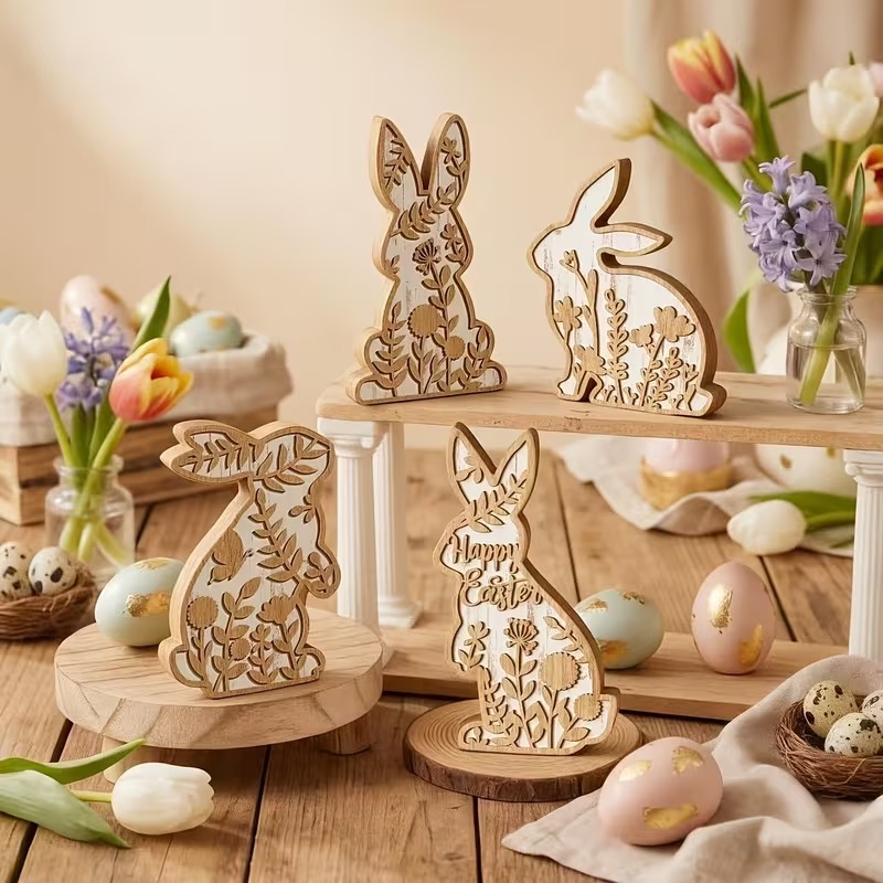 Easter Rabbit Table Wooden Signboard Decorative