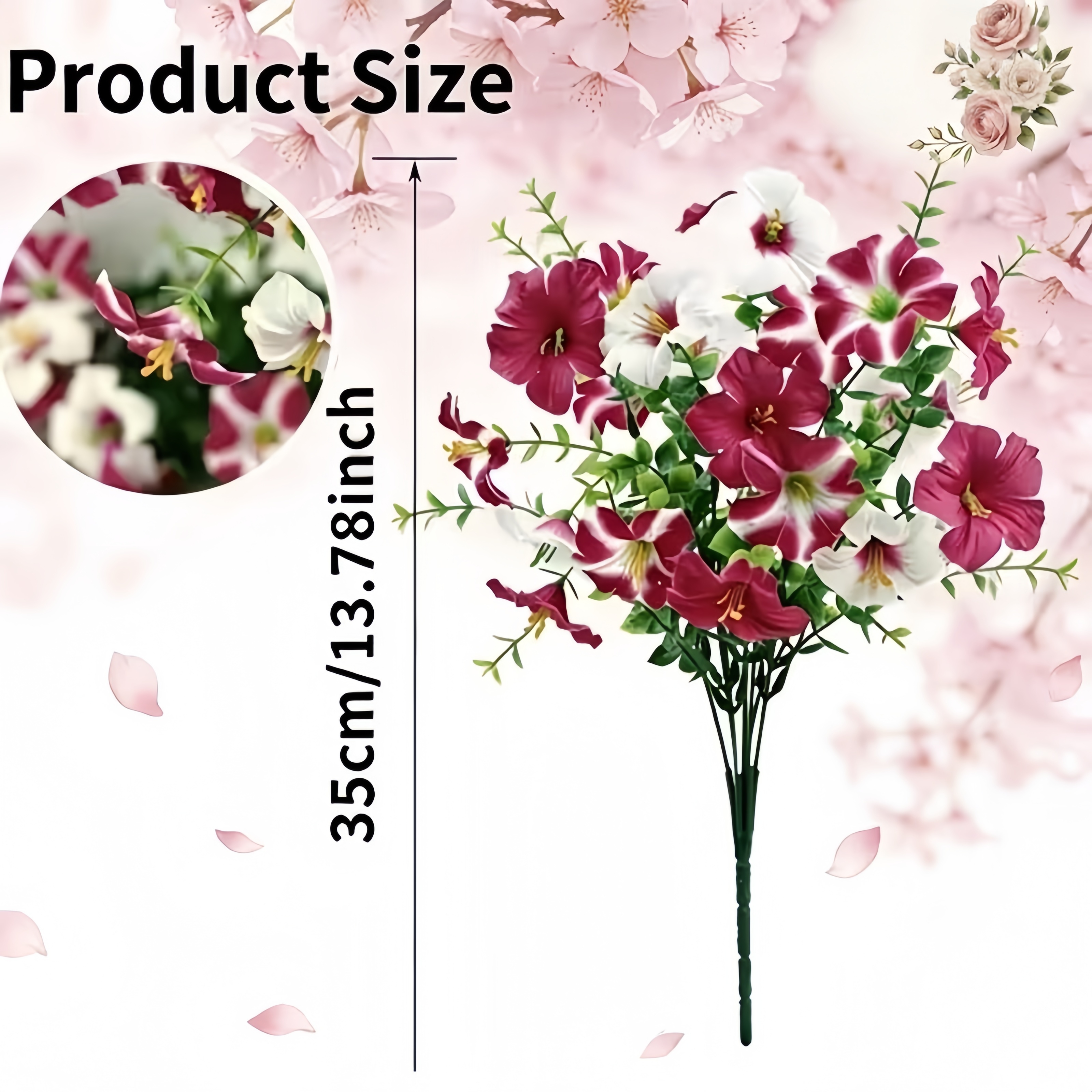 6 Bundles Artificial UV Resistant Eucalyptus Petunia Flowers