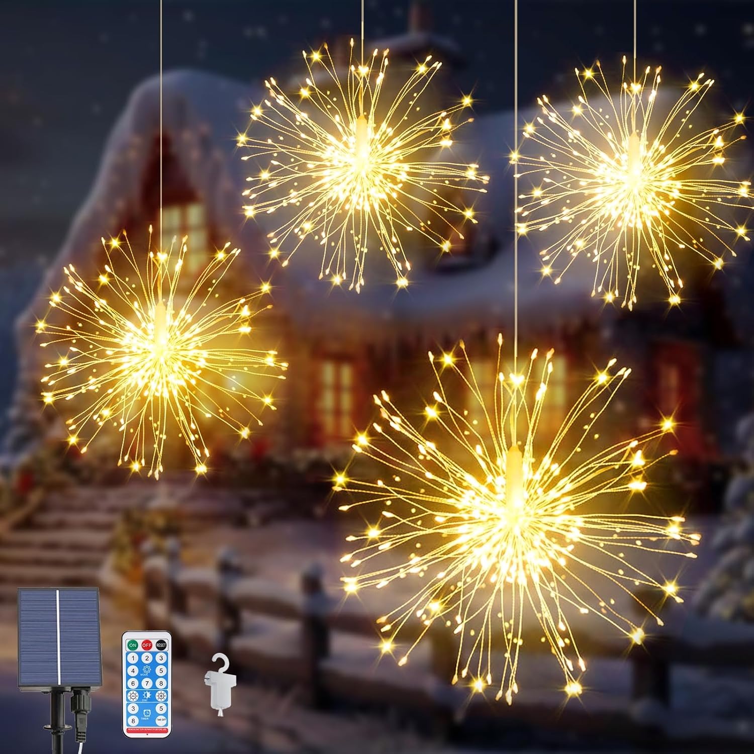 🎄2025 Christmas On Sale✨4 Pack Solar Hanging Firework Lights with 8 Modes