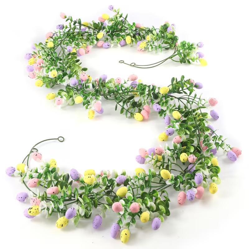 Easter Artificial Garland Decor with Colorful Eggs and Eucalyptus Leaves
