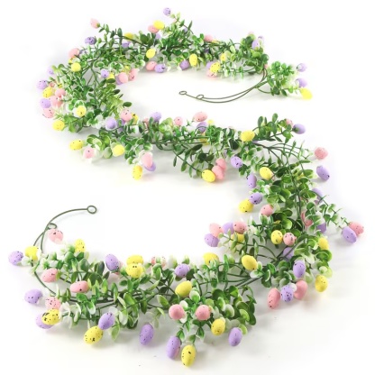 Easter Artificial Garland Decor with Colorful Eggs and Eucalyptus Leaves