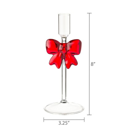 🎄Early Christmas Sale🔥Clear Glass Christmas Taper Candle Holder with Bow
