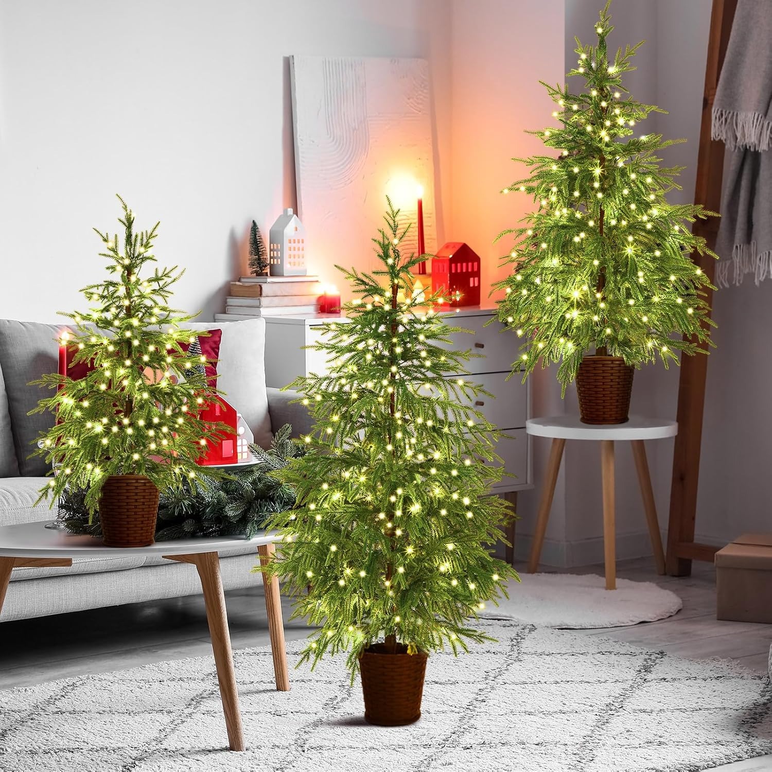 🎄Early Christmas Sale🔥Pre-lit Twinkle Christmas Realistic Artificial Trees with Woven Basket Base