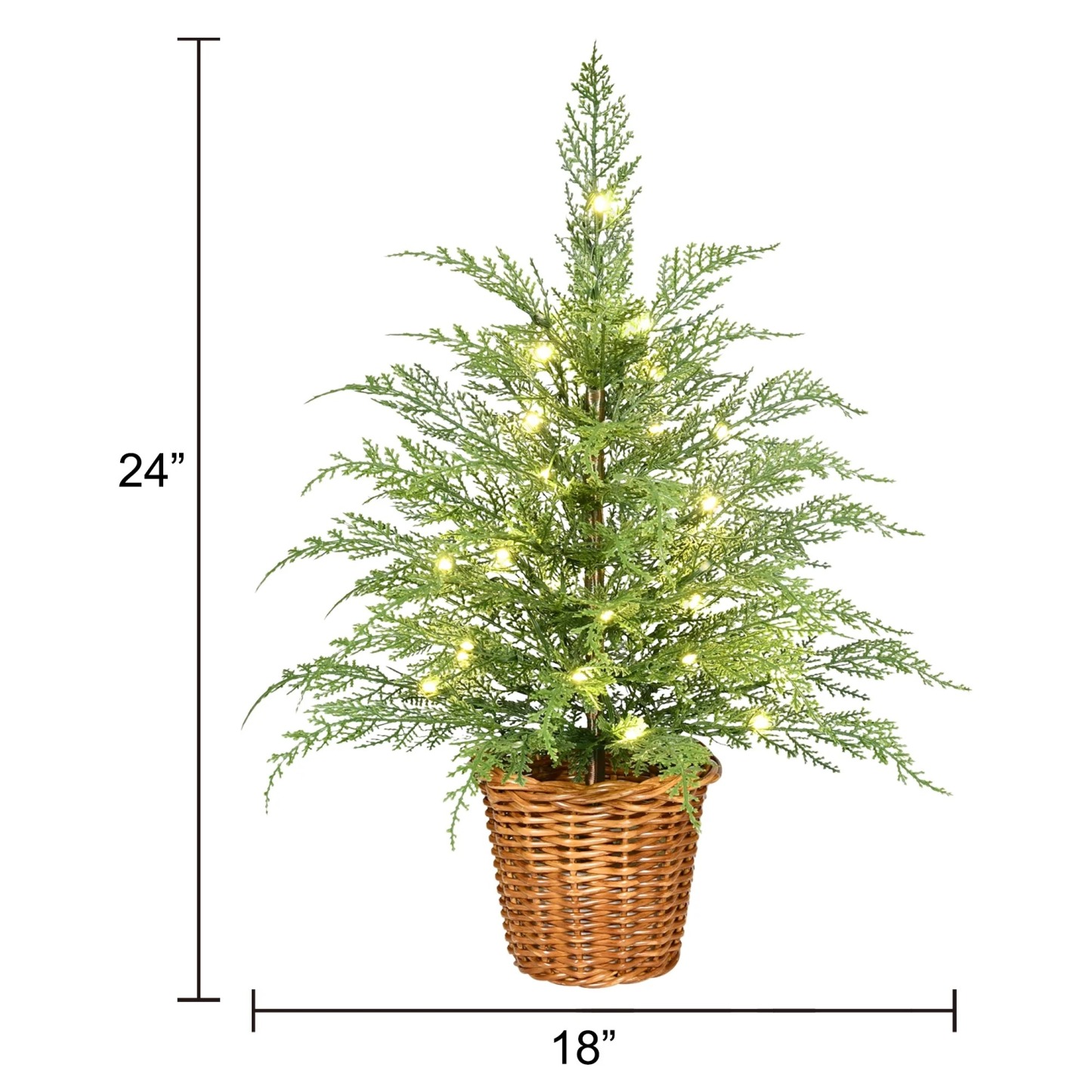 🎄Early Christmas Sale🔥24''  Pre-Lit Green Cypress Artificial Christmas Tree With Woven Basket