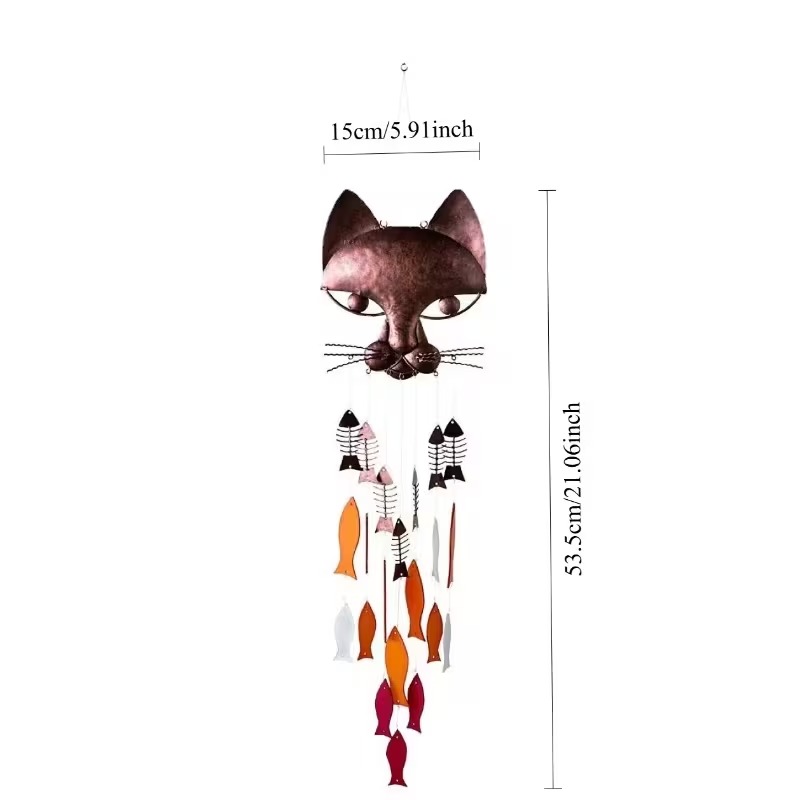 Metal Cat and fish wind chimes