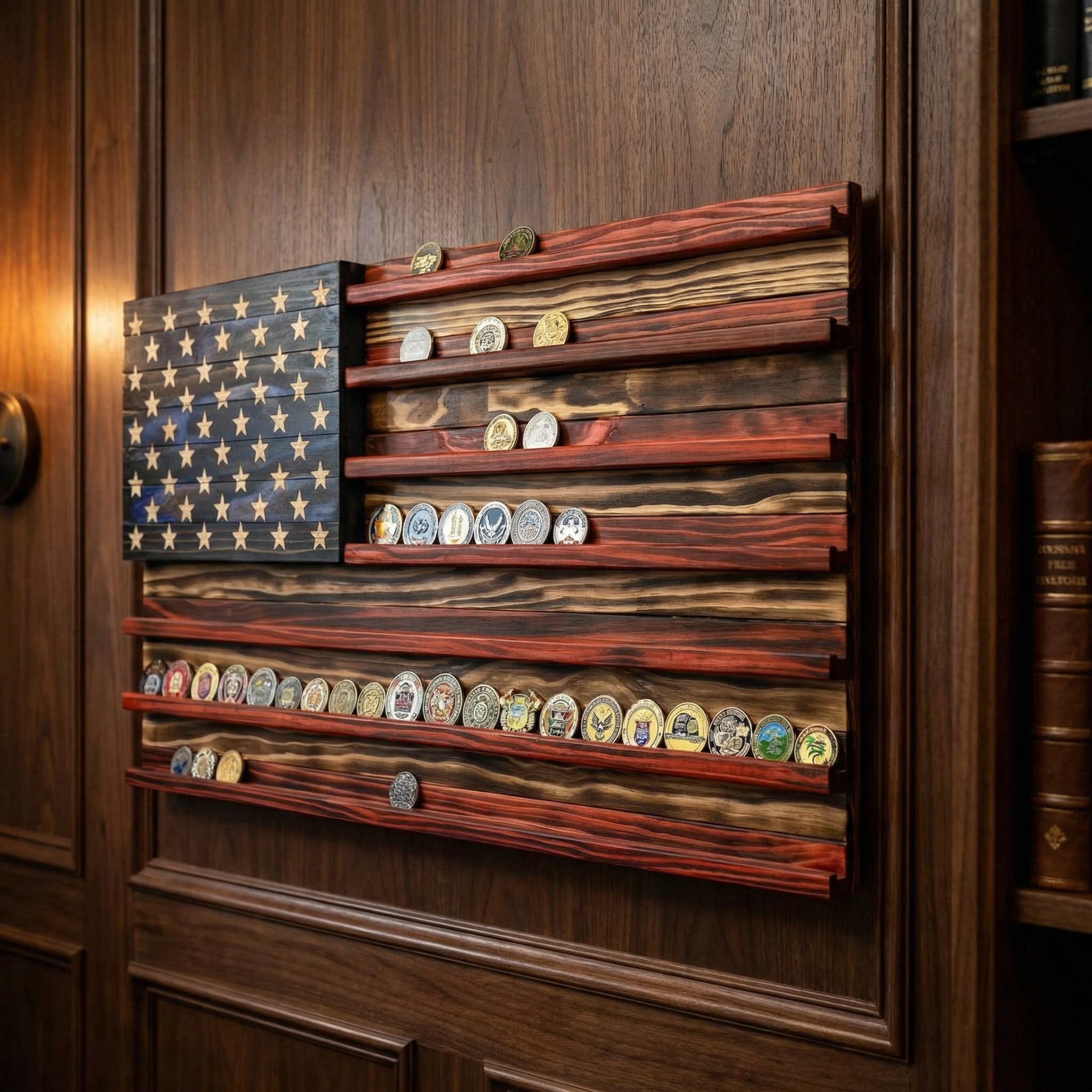 Challenge Coin Display Rack  Designed with an American Flag Motif