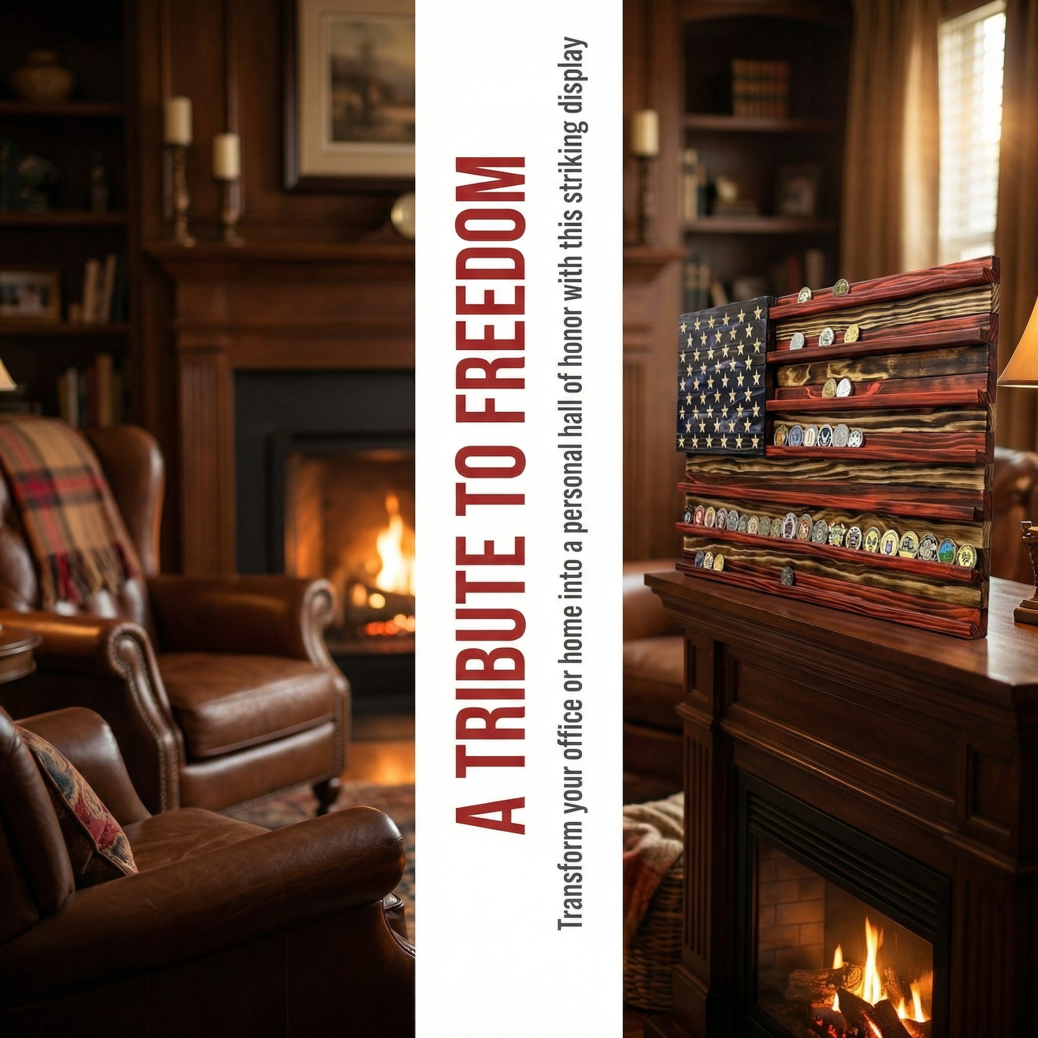 Challenge Coin Display Rack  Designed with an American Flag Motif