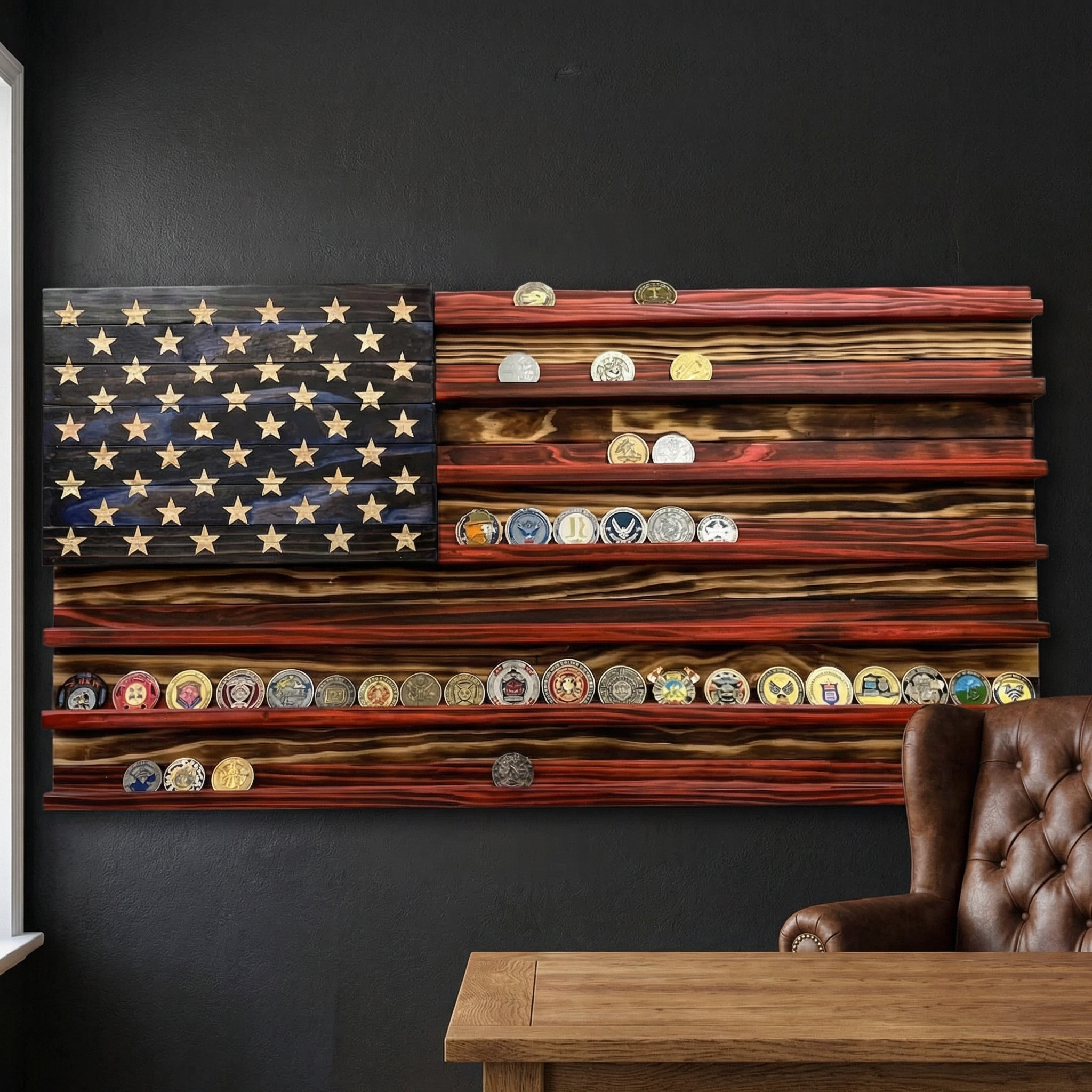 Challenge Coin Display Rack  Designed with an American Flag Motif