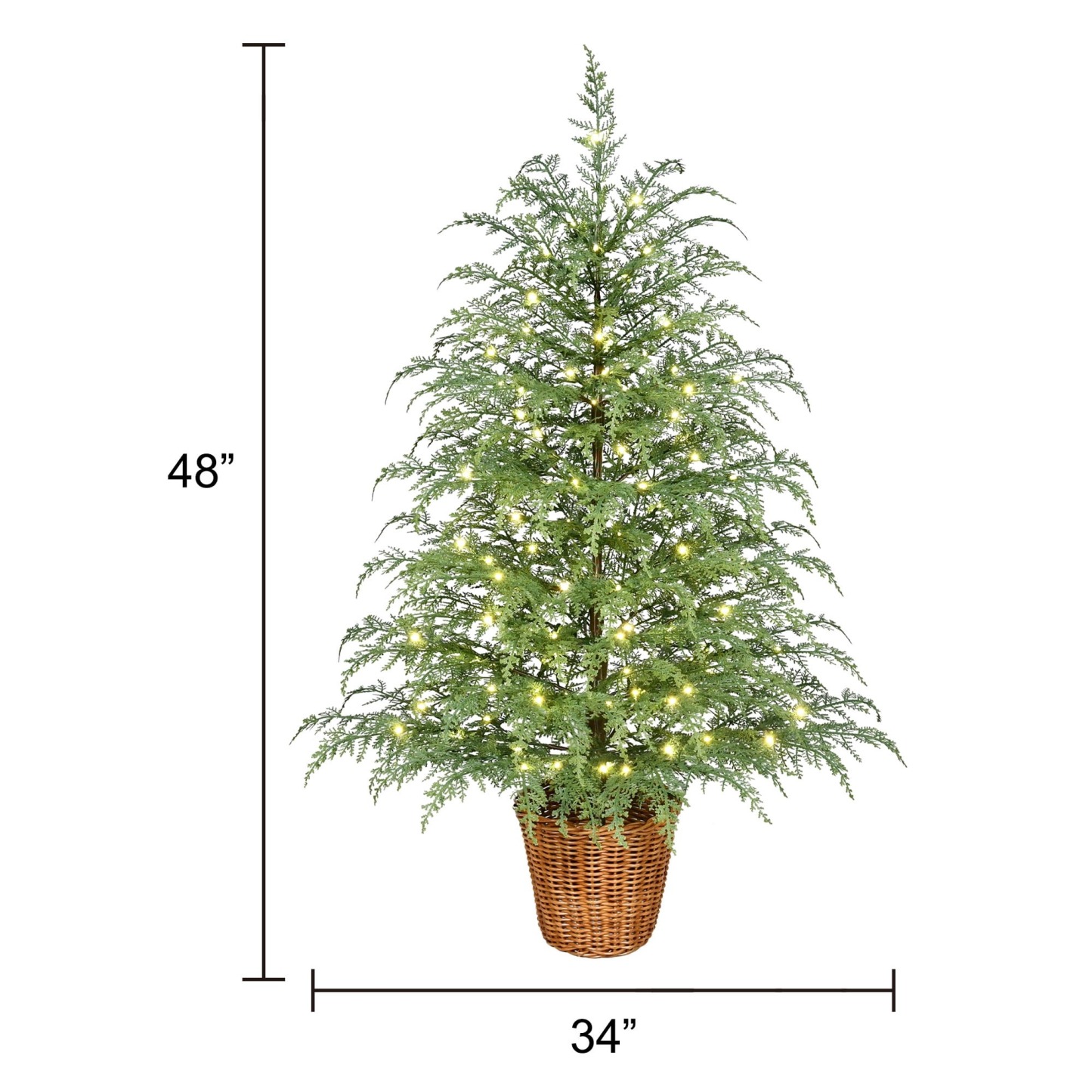 🎄Early Christmas Sale🔥 Pre-Lit Green Cypress Artificial Christmas Tree With Woven Basket And Timer