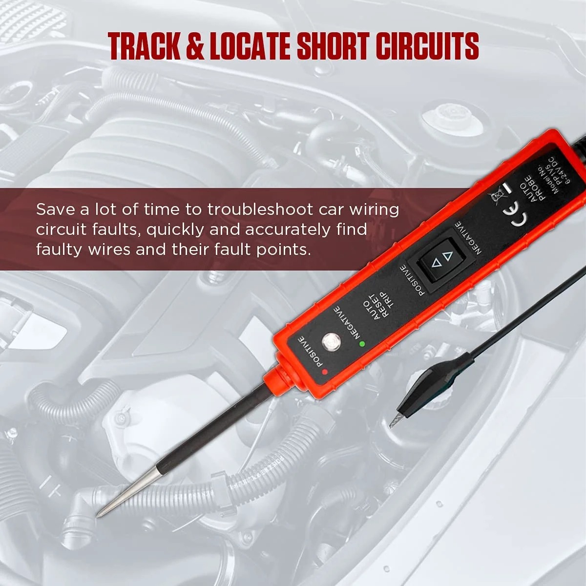 Power Circuit Probe Tester 6V-24V DC Test Light, Automotive Circuit Tester，Car Short Finder
