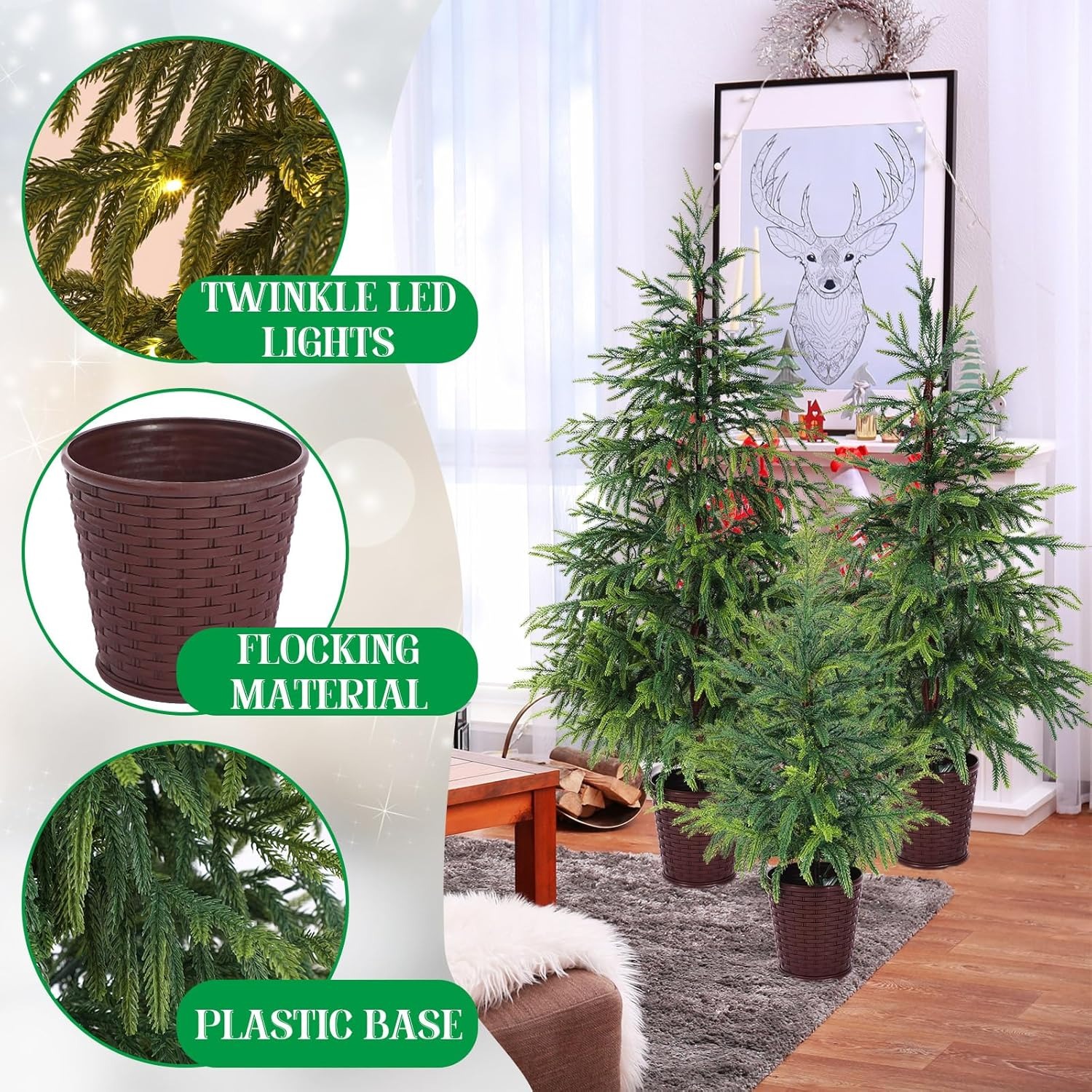 🎄Early Christmas Sale🔥Pre-lit Twinkle Christmas Realistic Artificial Trees with Woven Basket Base