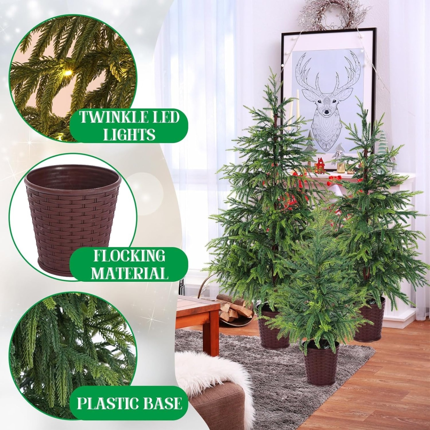 🎄Early Christmas Sale🔥Pre-lit Twinkle Christmas Realistic Artificial Trees with Woven Basket Base
