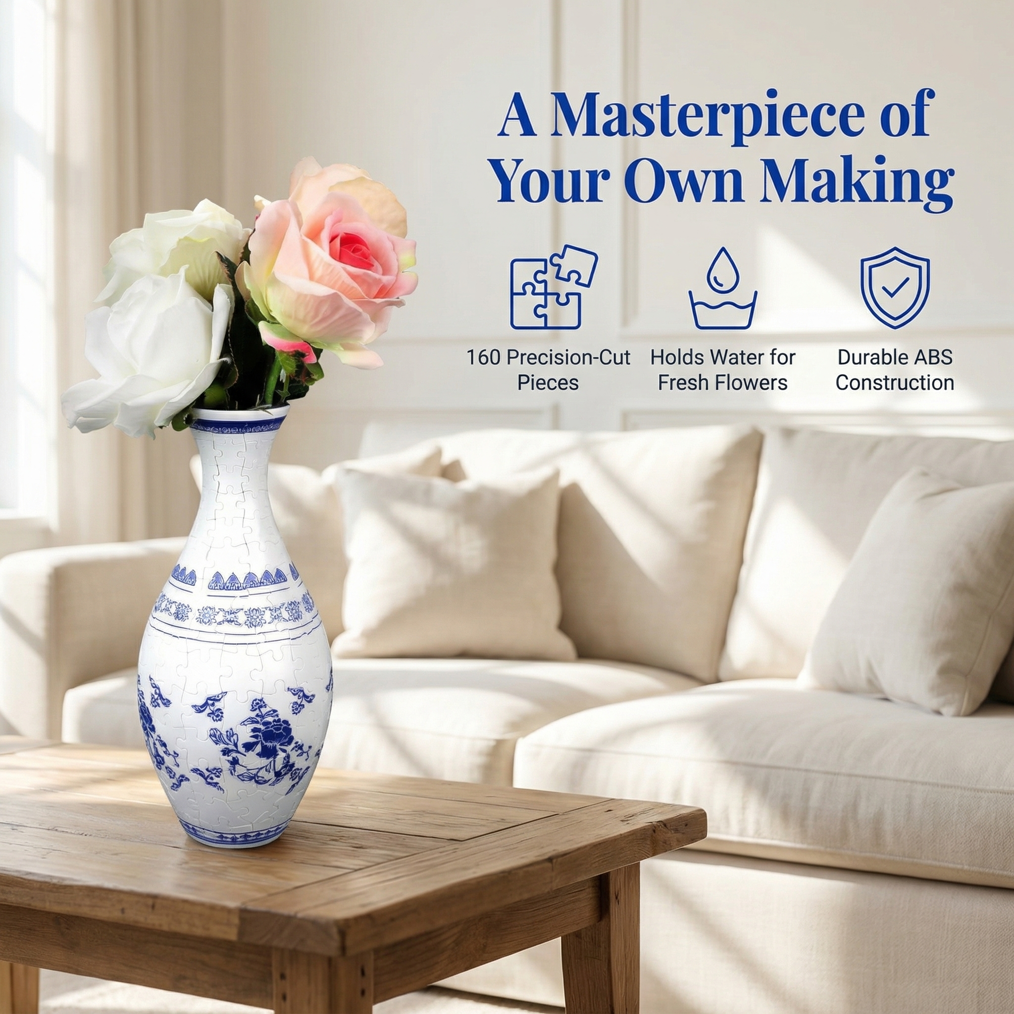 3D Blooming Flowers Puzzle Vase – DIY Decorative Waterproof Vase for Real Flowers